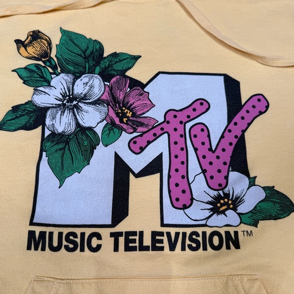 MTV Retro Music TV Hoodie Size Small Yellow Tropical Hibiscus Y2K - Picture 5 of 10
